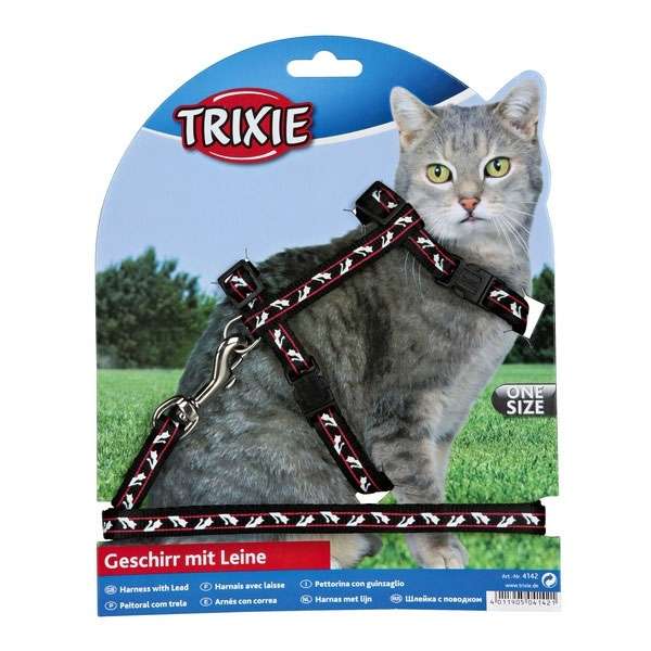 Trixie Katzen-Garnitur mit Leine und Schnappverschlüssen Katzenmotiv